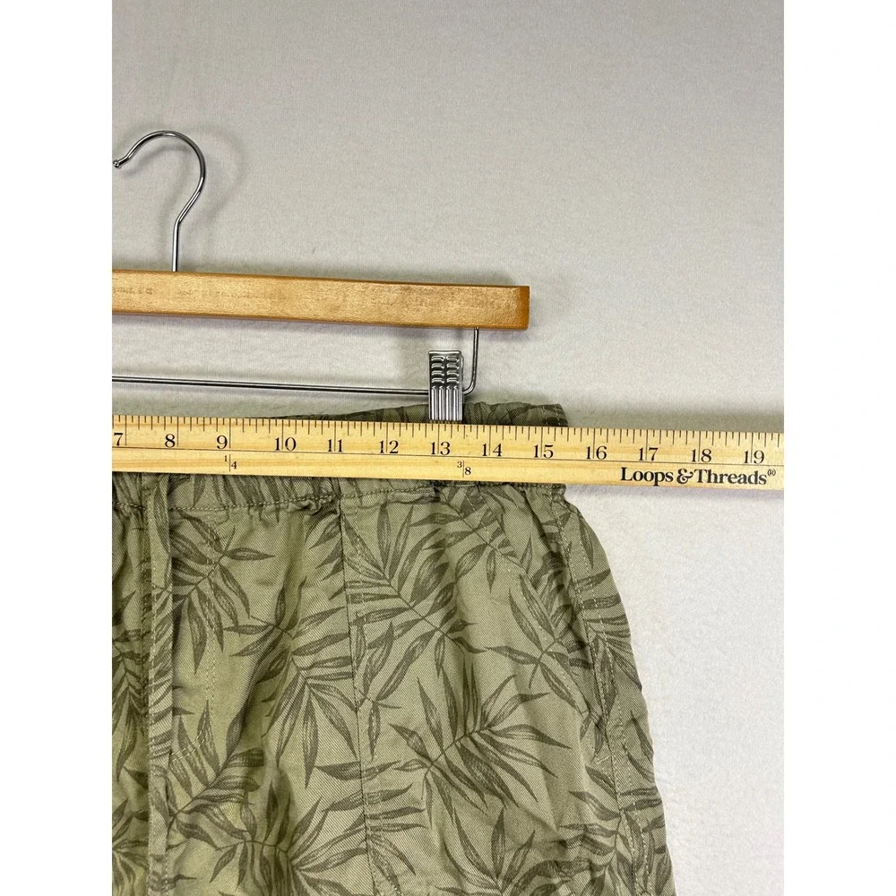 Tropical Boho Summer Gap Women S Olive Green Leaf‎ Print Drawstring Shorts
